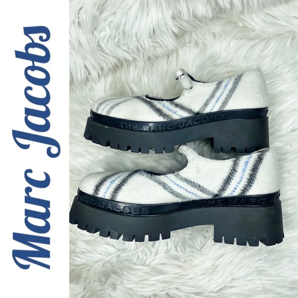 NWOB MARC JACOBS MARY‎ JANE PLATFORM WOOL PLAID, SIZE 38
